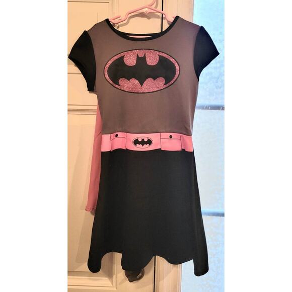 Girls Batman Halloween Costume Dress with Cape New without tags size L 10/12 - Picture 1 of 6